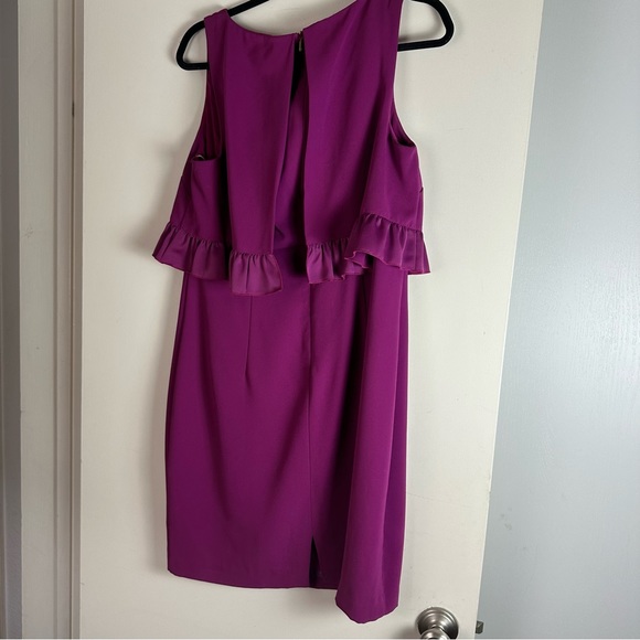 Trina Turk Amethyst Purple Tieges Ruffle Popover Crepe Sheath Day Dress NWT 10 - Picture 7 of 16